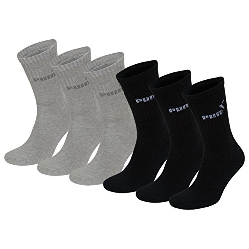 Puma Herren Chaussettes Multisport Homme Lot de 6 Paires Sportsocken, Schwarz (Black/Grey), 39 (Herstellergröße: 39-42 EU) (6er Pack) von Puma