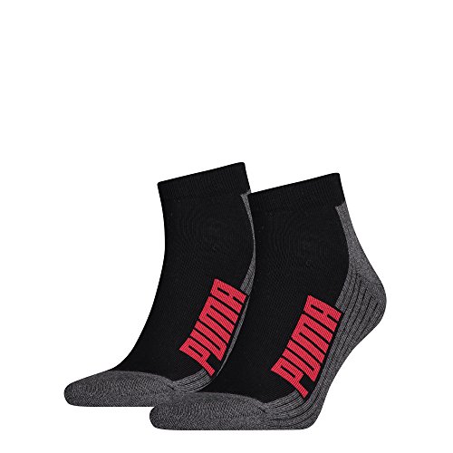 PUMA Herren Cushioned Quarter 2P Socken, Black/White/Red, 35-38 (2er Pack) von PUMA