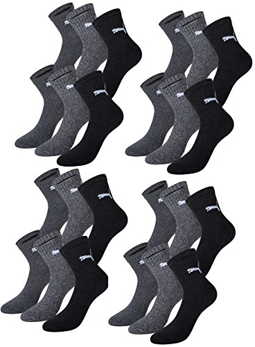 PUMA unisex Sportsocken Tennissocken Kurzschaft Short Crew 231011001 12 Paar, Farbe:Grau, Menge:12 Paar (4x 3er Pack), Größe:39-42, Artikel:-207 anthracite/grey von PUMA