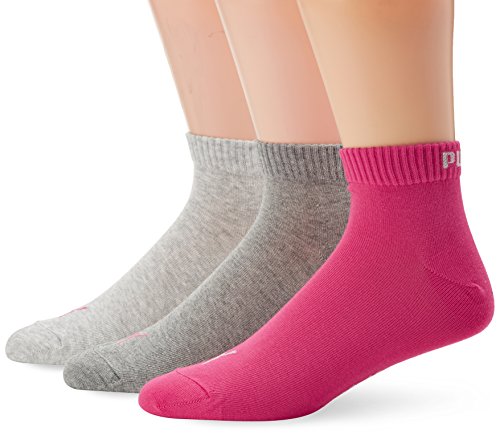 Puma Herren Sportsocken Quarter Lot De 3, KEINE ANGABE, 3er Pack, Rosa-Rose (Middle Grey Mélange/Pink), 39-42 von PUMA