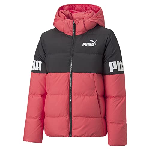 Puma Kids Puma Power Hooded Down Puffer Colorblock-Pink-Schwarz - Daunen Stylische warme Kinder Daunenjacke, Größe 176 - von PUMA