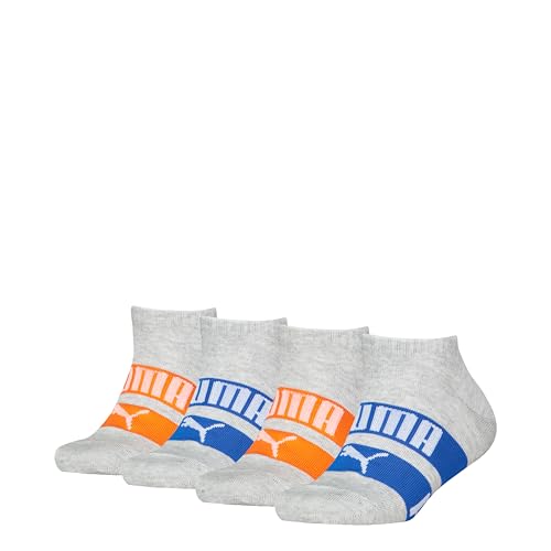 Puma Kinder Sneaker Socken, Grau/Blau/Orange, 31/34 (4er Pack) von PUMA