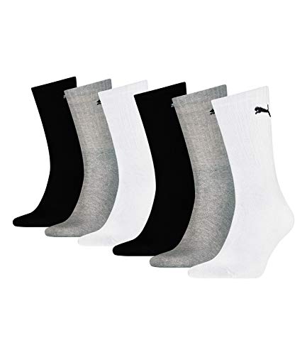 Puma Unisex Sportsocken Cush Crew 6er Pack, mehrfarbig (Grey/White/Black), Gr. 35-38 von PUMA
