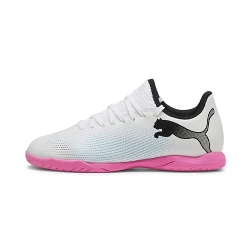 Puma Unisex Youth Future 7 Play It Jr Soccer Shoes, Puma White-Puma Black-Poison Pink, 28 EU von PUMA