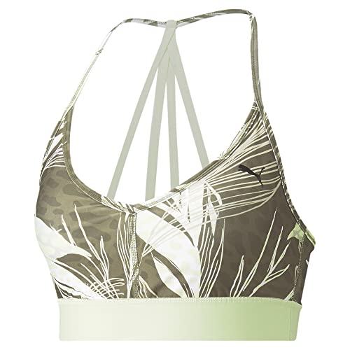 Puma W Low Impact Risktaker Bra Grün - Klassischer eleganter Damen Sport-BH, Größe M - Farbe Dark Green Moss - Trop Prin von PUMA