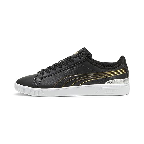 Puma Women Vikky V3 Metallic Shine Sneakers, Puma Black-Puma Gold-Puma White, 38.5 EU von PUMA