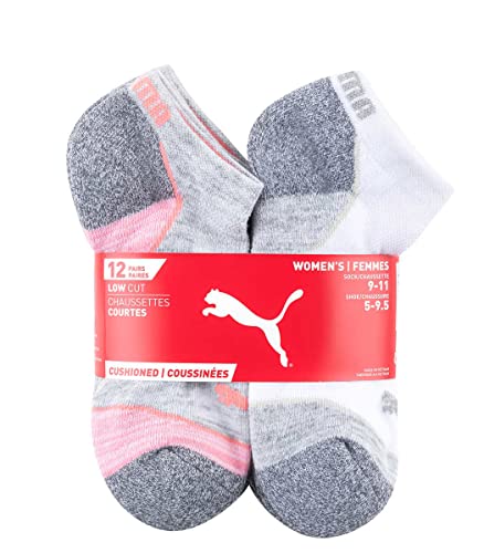 Puma Women's Low Cut Cushioned Socks (9-11 Sock / 5-9.5 Shoe, White/Grey) von PUMA