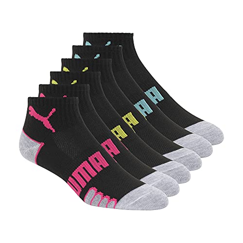 PUMA Women's Non-Terry Quarter Crew Sock 6-Pack, Black/Bright, 9-11 von PUMA