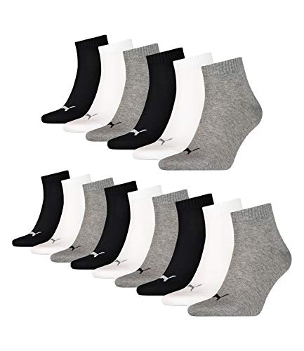 PUMA Modische Socken Unisex Quarter (3 Paar), 882 grau/weiß/schwarz, 39-42 von PUMA