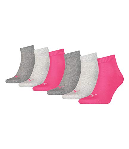 Puma unisex Quarter Sportsocken Kurzsocken Socken 271080001 6 Paar, Farbe:Mehrfarbig, Menge:6 Paar (2x 3er Pack), Größe:35-38, Artikel:271080001-656 middle grey melange/pink von PUMA