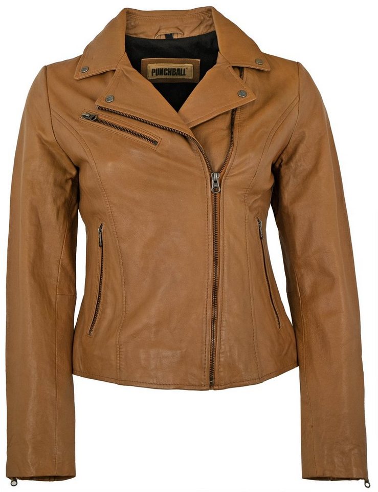 PUNCHBALL Lederjacke Lady-104 Echtleder Damen Lederjacke Bikerjacke Lammnappa cognac von PUNCHBALL