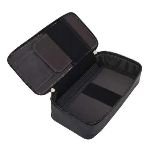 PUNELE Bleistiftkoffer mit Großer Kapazität PU Reißverschlüsse Staplerner Stiftbeutel mit Doppelten Schichten und Hakenschleife für Schulbüro Reisekunstartikel (Schwarz) von PUNELE