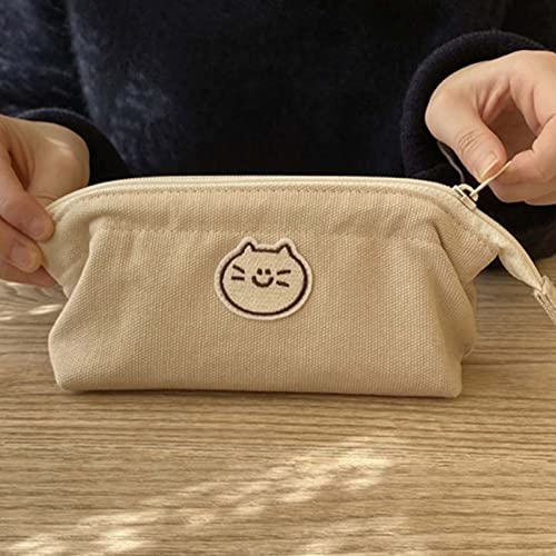 PUNELE Niedliche Cartoon Animal Bleistift Bag Student Beutel Große Kapazität Leinwand mit Glattem Reißverschluss für Kinderschule Büro (Kätzchen) von PUNELE