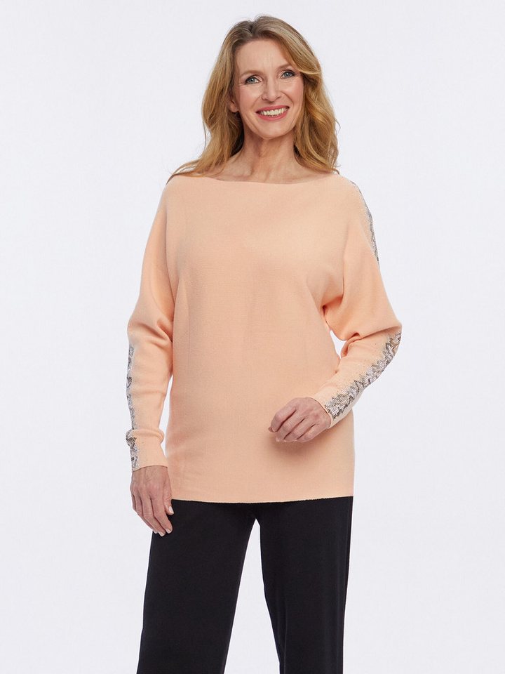 PUNTO & FILO Strickpullover Langarmshirt koerpernah mit Schmucksteinen verziert von PUNTO & FILO
