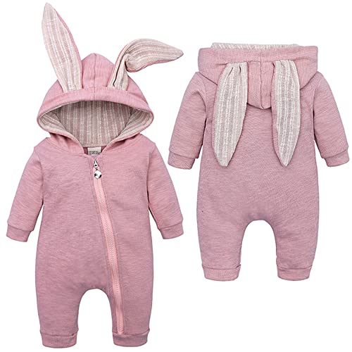 PUPYGIYUC Baby Bunny Osteroutfit Tierbaby Häschen Hoodie Strampler mit 3D Häschenohrmütze 6-12 Monate Rosa von PUPYGIYUC