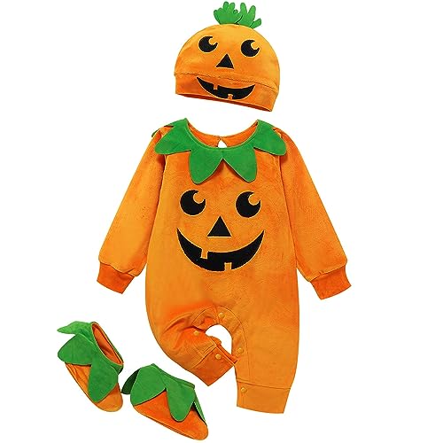 PUPYGIYUC Baby Kürbis Kostüm Outfit Halloween Kostüme Hüte + Schuhe Jacken Unisex Orange 18-24 Monate von PUPYGIYUC