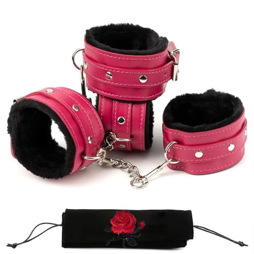 Hristmas Geschenk-Armband, schwarzes Leder, Handgelenkmanschetten, Fußmanschetten, weiche Handschellen, Beinmanschetten, Lederarmband von PUQQI