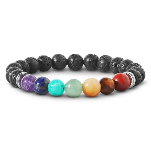 PURAJA Chakra Armband aus echten Edelsteinen | Premium Naturstein Armband | Für mehr Harmonie & Balance | 7 Chakra und Lavastein Perlen (One Chakra) von PURAJA