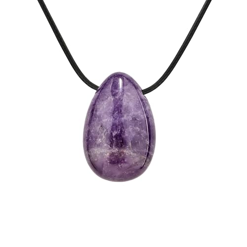 PURAJA Edelstein Anhänger aus echtem Naturstein: Amethyst | Kristall Kette mit Tropfen Anhänger inkl. edlem Kordband | Premium Heilstein/Glücksstein aus hochwertigen Mineralien von PURAJA