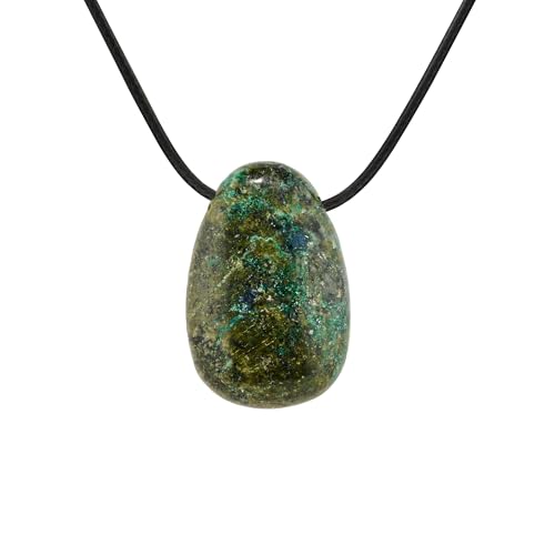 PURAJA Edelstein Anhänger aus echtem Naturstein | Kristall Kette mit Tropfen Anhänger inkl. edlem Kordband | Premium Heilstein/Glücksstein aus hochwertigen Mineralien (Chrysokoll) von PURAJA