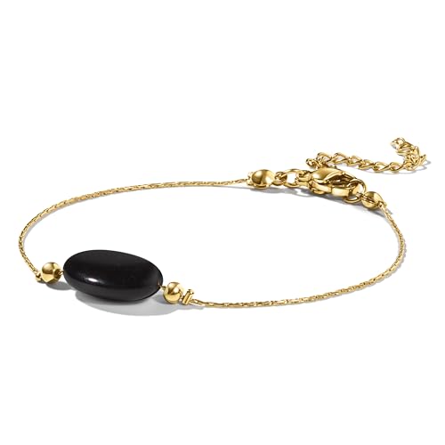 PURAJA Edelstein Armband Damen | Onyx Armband | 18k echt vergoldet | Handgefertigt | Glücksarmband Damen | Mutmacher von PURAJA