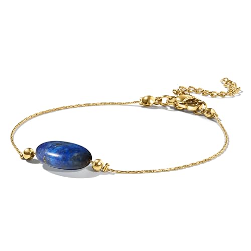 PURAJA Edelstein Armband Damen | Lapislazuli Armband | 18k echt vergoldet | Handgefertigt | Glücksarmband Damen | Mutmacher von PURAJA