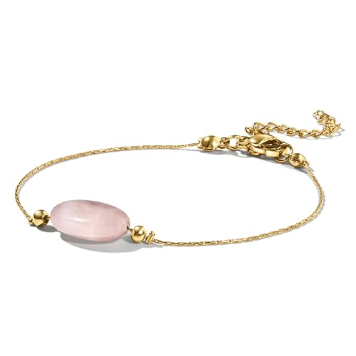 PURAJA Edelstein Armband Damen | Rosenquarz Armband | 18k echt vergoldet | Handgefertigt | Glücksarmband Damen | Mutmacher von PURAJA