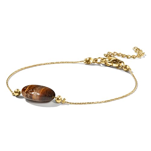PURAJA Edelstein Armband Damen | Tigerauge Armband | 18k echt vergoldet | Handgefertigt | Glücksarmband Damen | Mutmacher von PURAJA