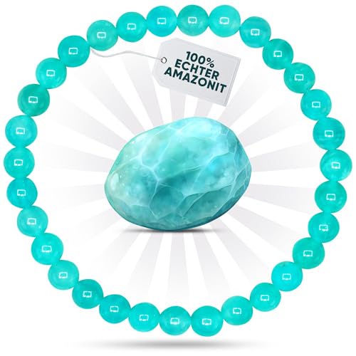 PURAJA Edelstein Armband aus echtem Naturstein: Amazonit | 6mm Kugelarmband aus hochwertigen Mineralien von PURAJA