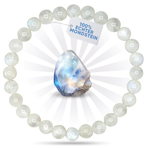 PURAJA Edelstein Armband aus echtem Naturstein: Mondstein | 6mm Kugelarmband aus hochwertigen Mineralien von PURAJA