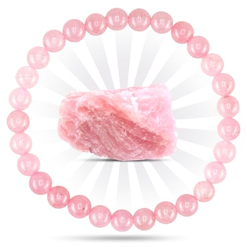 PURAJA Edelstein Armband aus echtem Naturstein: Rosenquarz | 6mm Kugelarmband aus hochwertigen Mineralien von PURAJA