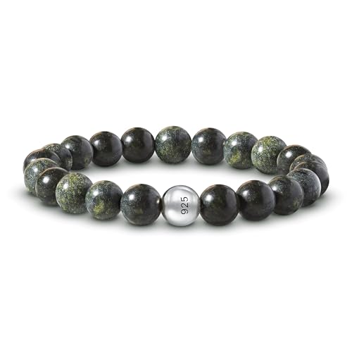 PURAJA Edelstein Armband aus echtem Naturstein: Serpentin | 8mm Kugelarmband mit 925 Sterling Silberperle von PURAJA