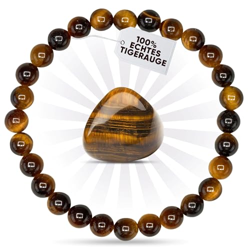 PURAJA Edelstein Armband aus echtem Naturstein: Tigerauge | 6mm Kugelarmband aus hochwertigen Mineralien von PURAJA