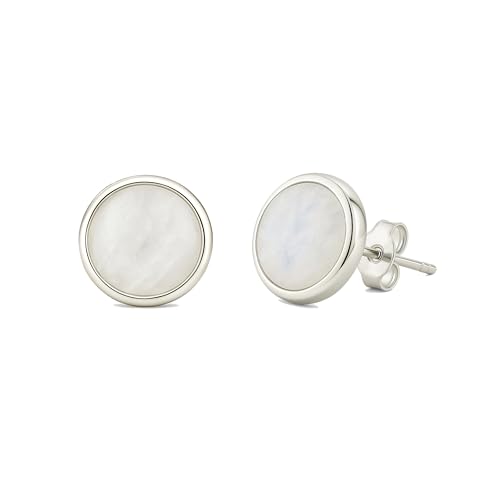 PURAJA Edelstein Ohrstecker aus 925 Sterling Silber: Mondstein | Damen Edelstein Ohrringe mit Stecker | Für Allergiker geeignet von PURAJA