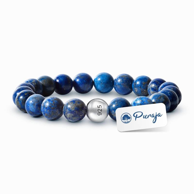 Puraja Edelstein Armband Aus Echtem Naturstein Lapislazuli | 8mm Kugelarmband Mit 925 Sterling Silberperle von PURAJA