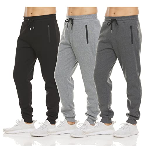 PURE CHAMP Herren-Jogginghose aus Fleece, 3er-Pack, mit Reißverschlusstasche und Kordelzug, Größen S bis 3XL, Set 1, X-Groß von PURE CHAMP