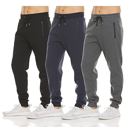 PURE CHAMP Herren 3er-Pack Fleece Active Athletic Workout Jogger Sweatpants für Herren mit Reißverschlusstasche und Kordelzug, Größe S-3XL, Set 2, Groß von PURE CHAMP