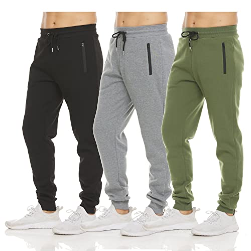 PURE CHAMP Herren 3er-Pack Fleece Active Athletic Workout Jogger Sweatpants für Herren mit Reißverschlusstasche und Kordelzug, Größe S-3XL, Set 3, Groß von PURE CHAMP