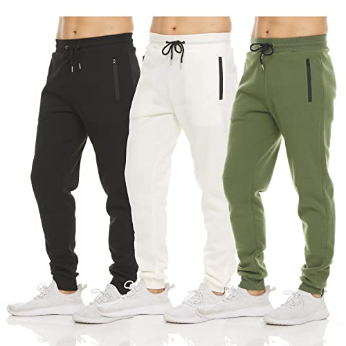 PURE CHAMP Herren 3er-Pack Fleece Active Athletic Workout Jogger Sweatpants für Herren mit Reißverschlusstasche und Kordelzug, Größe S-3XL, Set 5, XXL von PURE CHAMP
