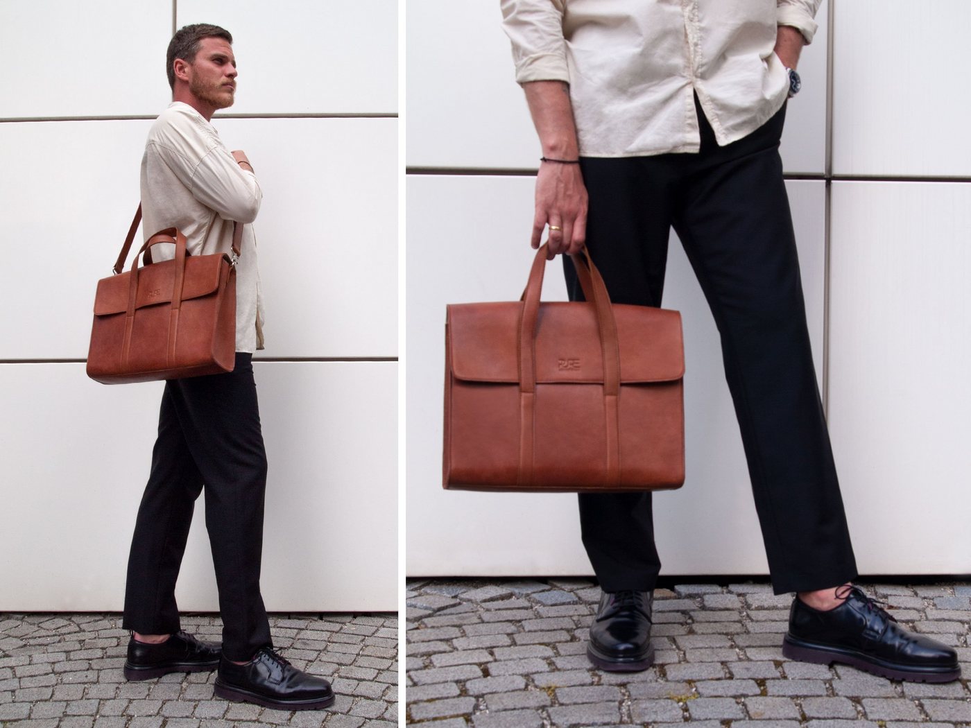 PURE Studios Aktentasche Aktentasche LESATH, Echtleder Laptoptasche bis 15,6 Zoll Businesstasche Umhängetasche von PURE Studios