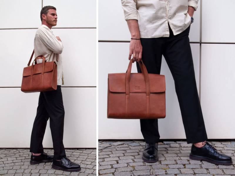 PURE Studios Aktentasche Aktentasche LESATH, Echtleder Laptoptasche bis 15,6 Zoll Businesstasche Umhängetasche von PURE Studios