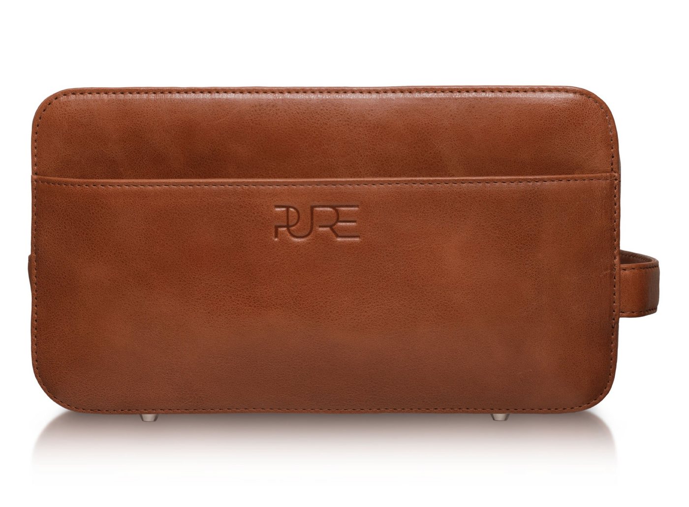 PURE Studios Kulturbeutel Kulturtasche ATLAS (L) Cognac, Handgefertigter Kutlurbeutel Echtleder Waschtasche zum Reisen von PURE Studios