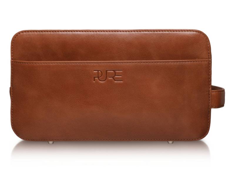 PURE Studios Kulturbeutel Kulturtasche ATLAS (L) Cognac, Handgefertigter Kutlurbeutel Echtleder Waschtasche zum Reisen von PURE Studios