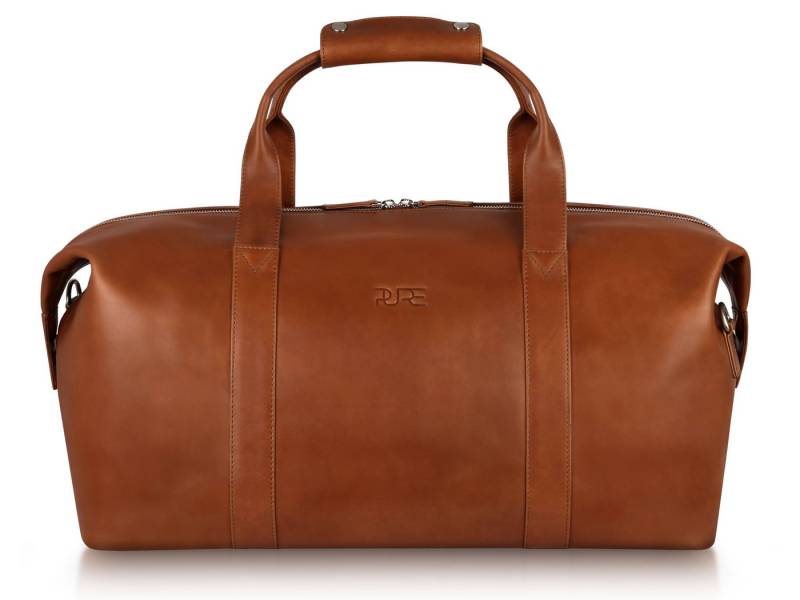 PURE Studios Reisetasche Reisetasche ELNATH, Echtleder Weekender Handgepäck Duffle Bag mit Trolley-Aufsteckfunktion von PURE Studios
