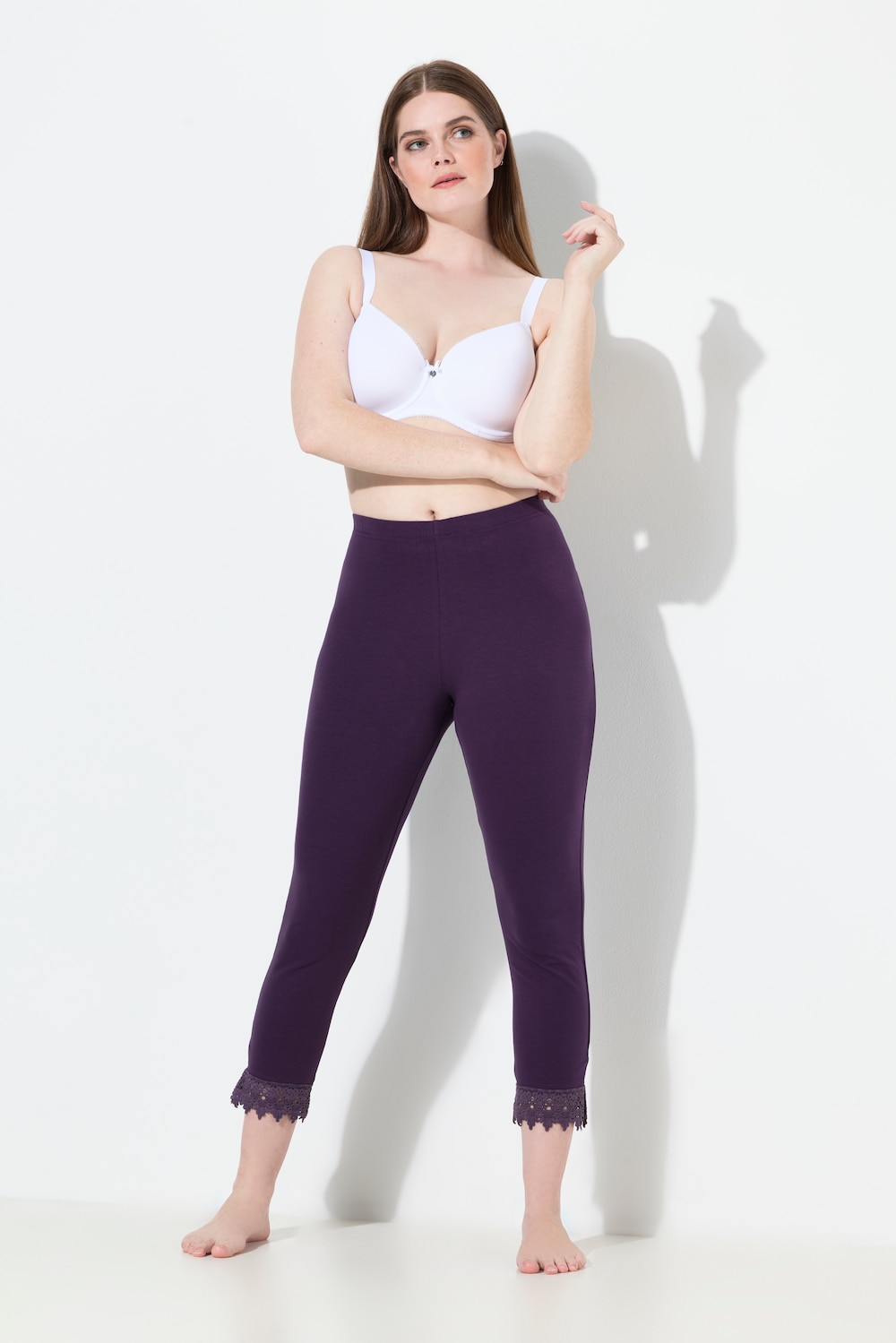 Große Größen 7/8-Leggings, Damen, lila, Größe: 50/52, Baumwolle, Ulla Popken von PURE