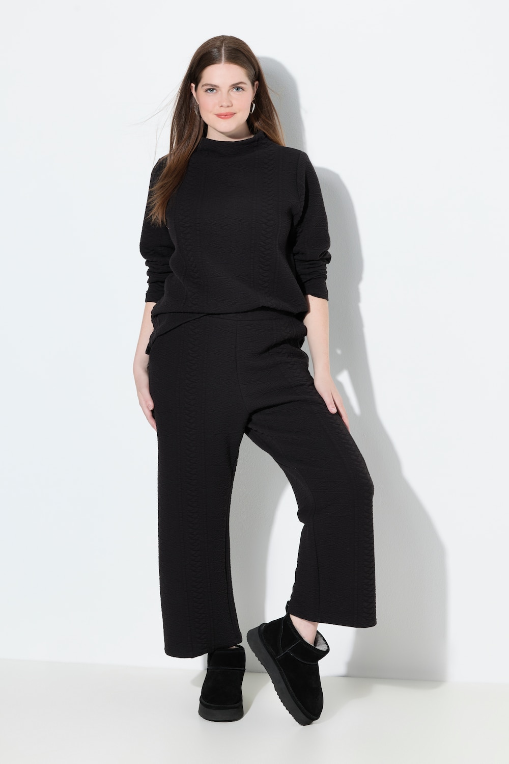 Große Größen Jacquard-Sweatculotte, Damen, schwarz, Größe: 46/48, Baumwolle, Ulla Popken von PURE