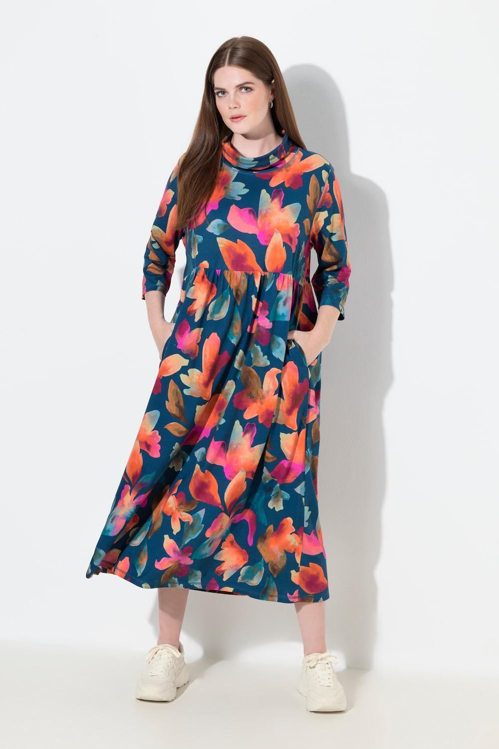 Große Größen Jersey-Maxikleid, Damen, blau, Größe: 46/48, Baumwolle, Ulla Popken von PURE