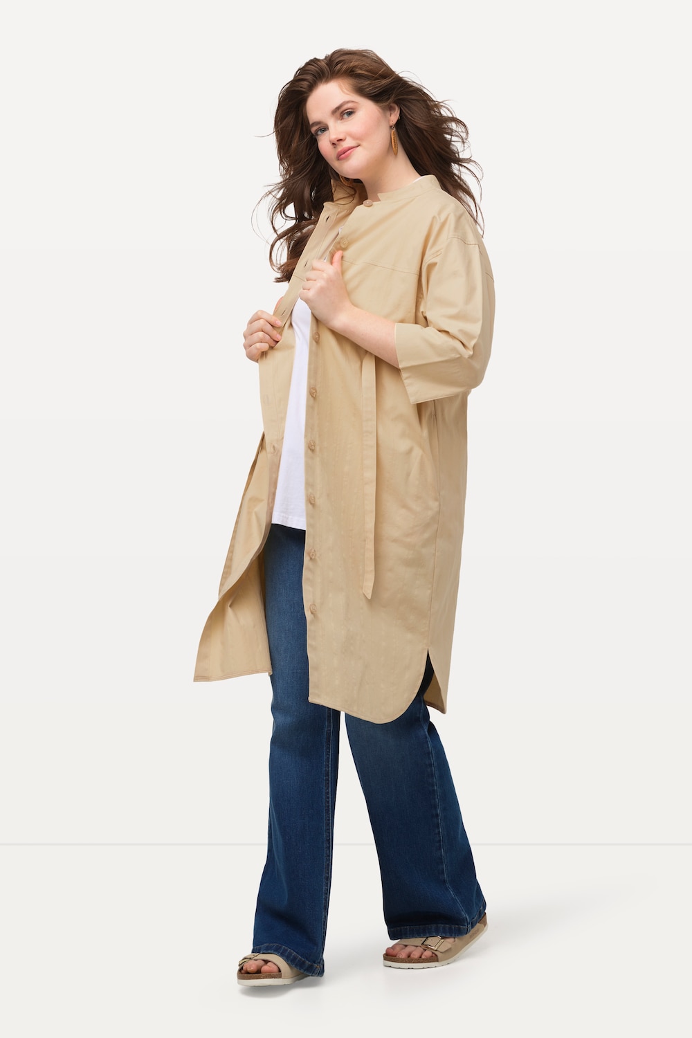 Große Größen Longjacke, Damen, beige, Größe: 58/60, Baumwolle, Ulla Popken von PURE