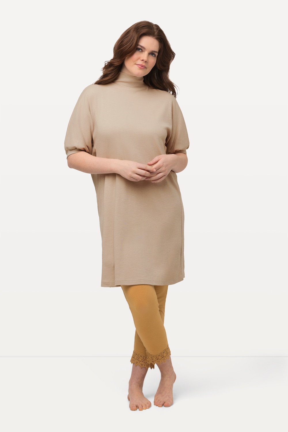 Große Größen Longshirt, Damen, beige, Größe: 46/48, Baumwolle, Ulla Popken von PURE