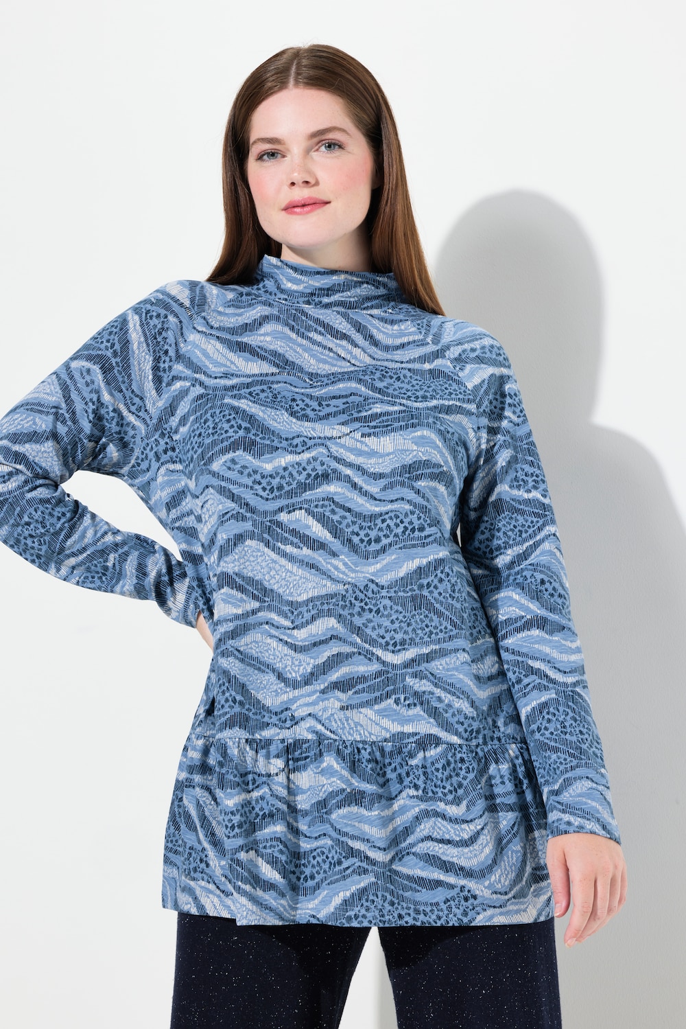 Große Größen Longshirt, Damen, blau, Größe: 50/52, Baumwolle, Ulla Popken von PURE